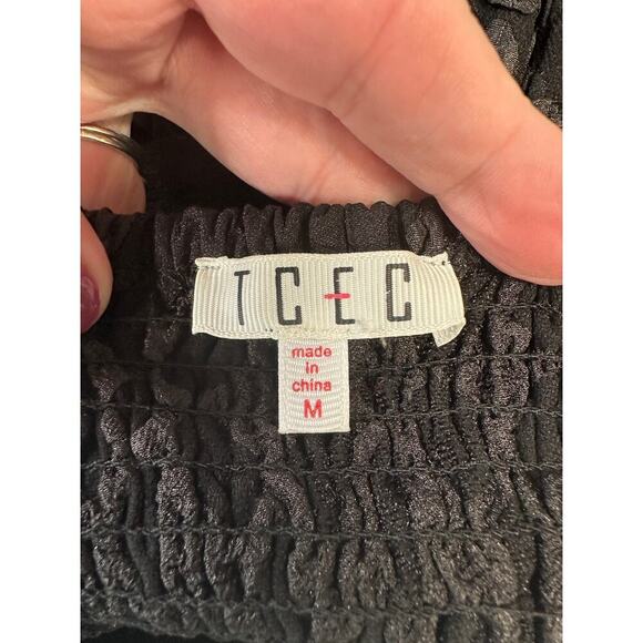 TCEC‎ Black Mini Dress Lacy Witchygoth Rave Spaghetti Strap Y2K Blousy Hem - Picture 9 of 12